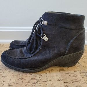 Black suede wedged ankle boots